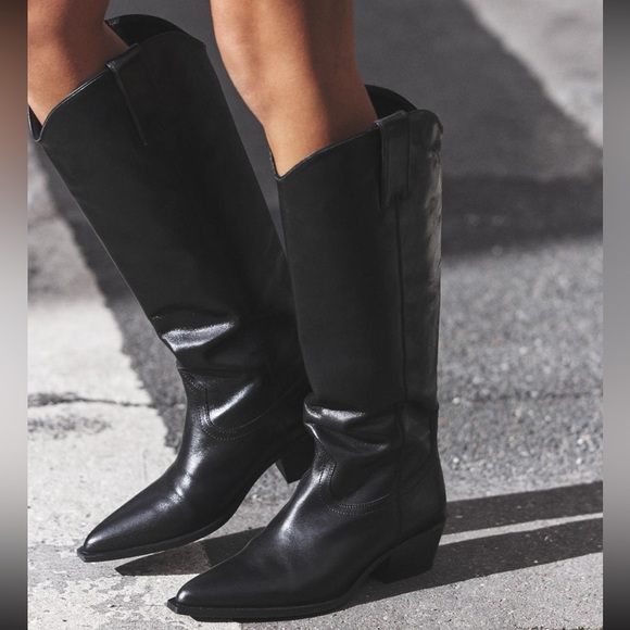 ZARA - Leather Cowboy Boots - Picture 1 of 7